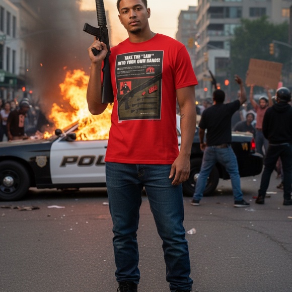 American Apparel Kilo Adverts Firearms Graphic Tee Red Regular - Picture 2 of 9